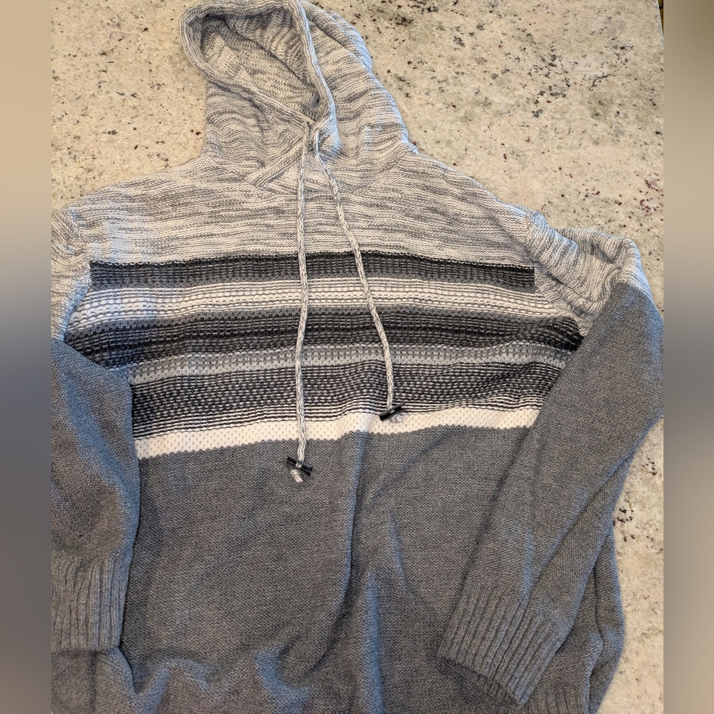 The Slope Knit Hoodie Sweater Gray Black Striped Pullover Mens Unisex Size L